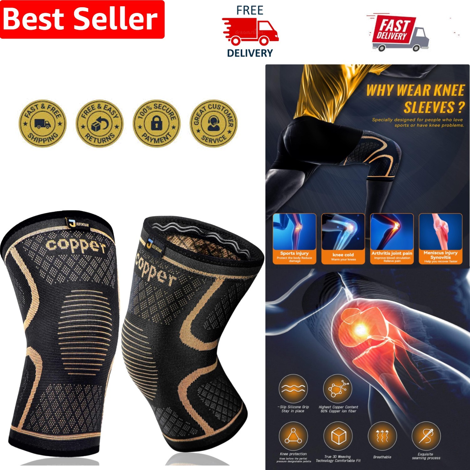 Medium Copper Knee Braces 2-Pack – Superior Compression for Active Lifestyles