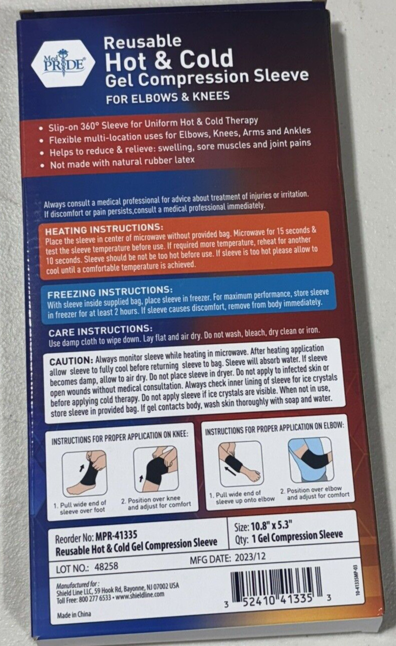 MED PRIDE Reusable Hot & Cold Gel Compression Sleeve For Elbows, Arms, Knees NEW