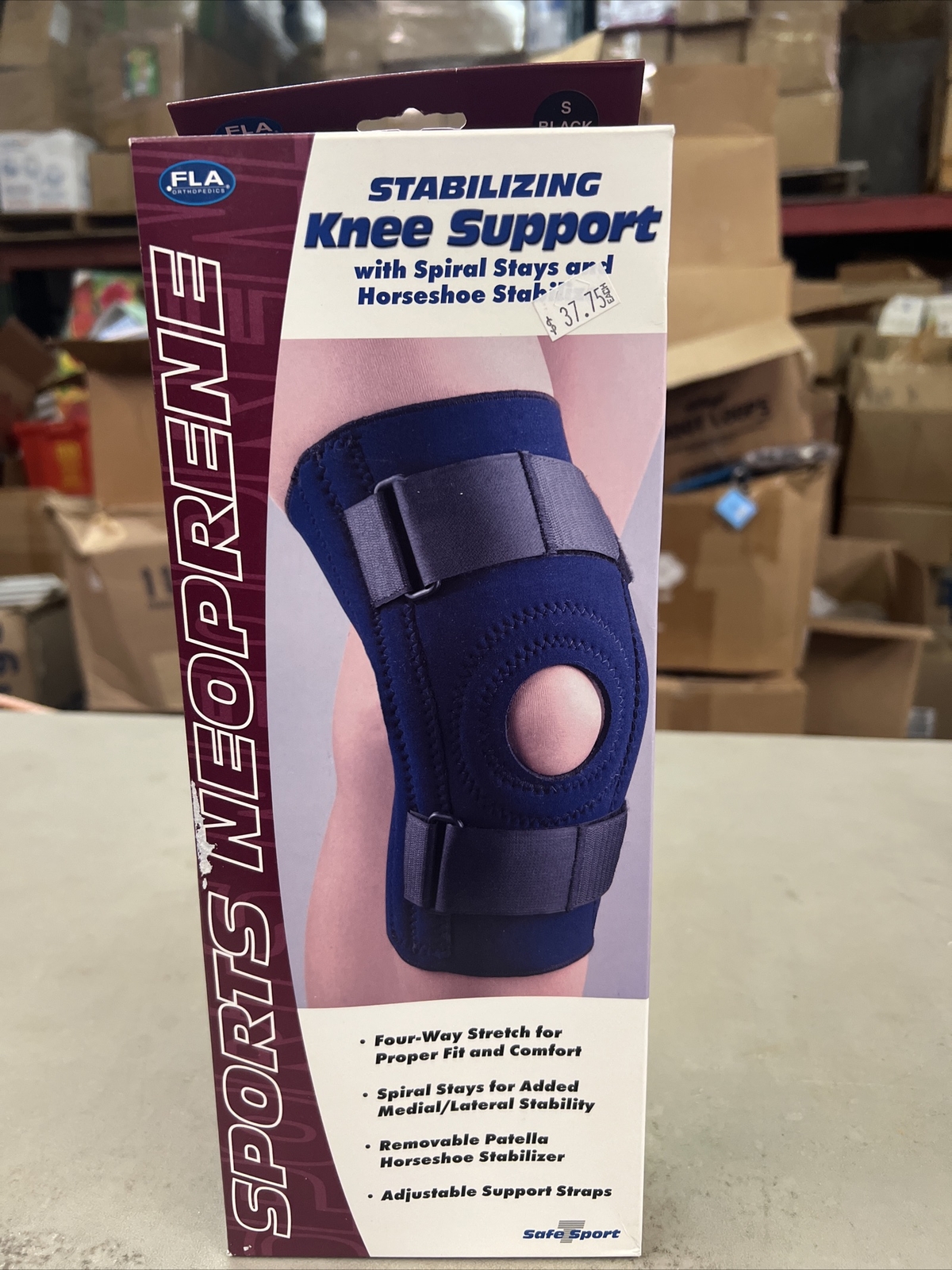 FLA Small Stabilizing Knee Support w/Spiral Stays & Horseshoe Stabilizer Blk NIB