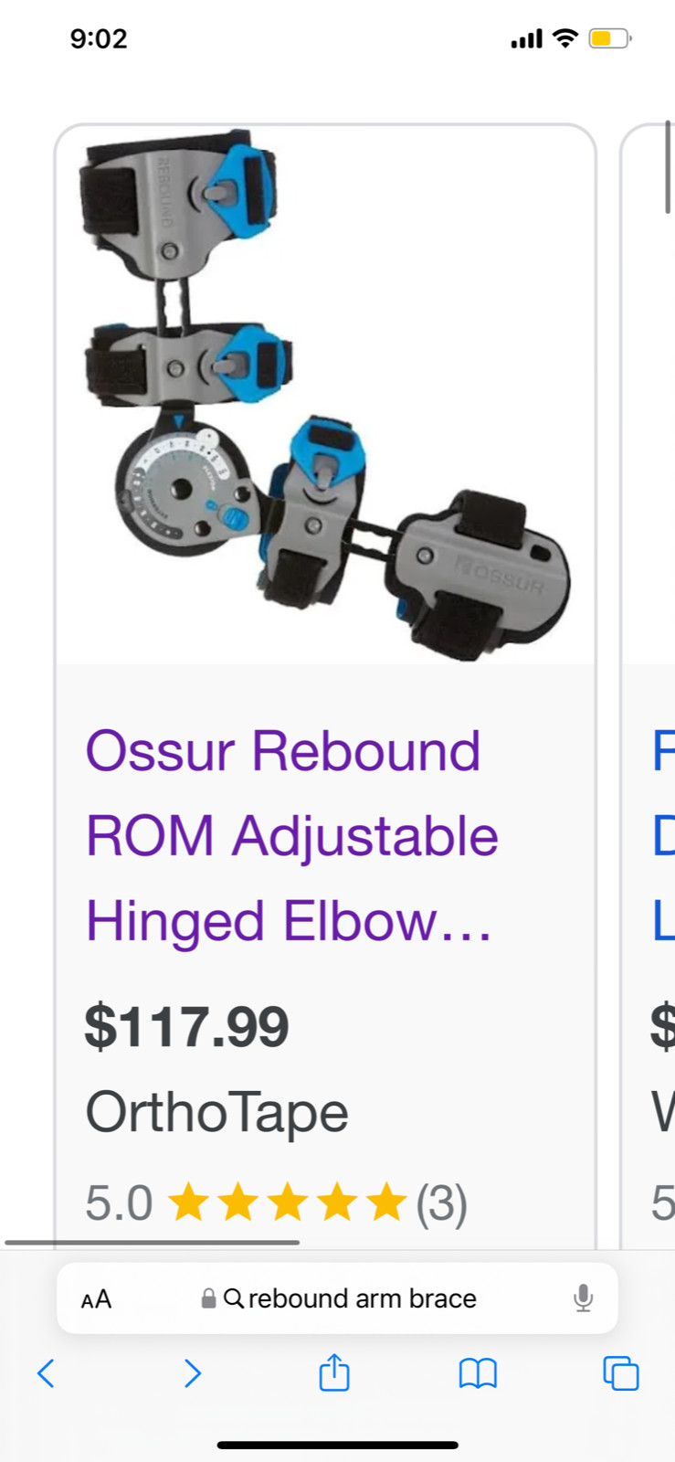 Ossur Rebound Post Op Elbow Brace w/ Strap – Right Arm – Adjustable ROM