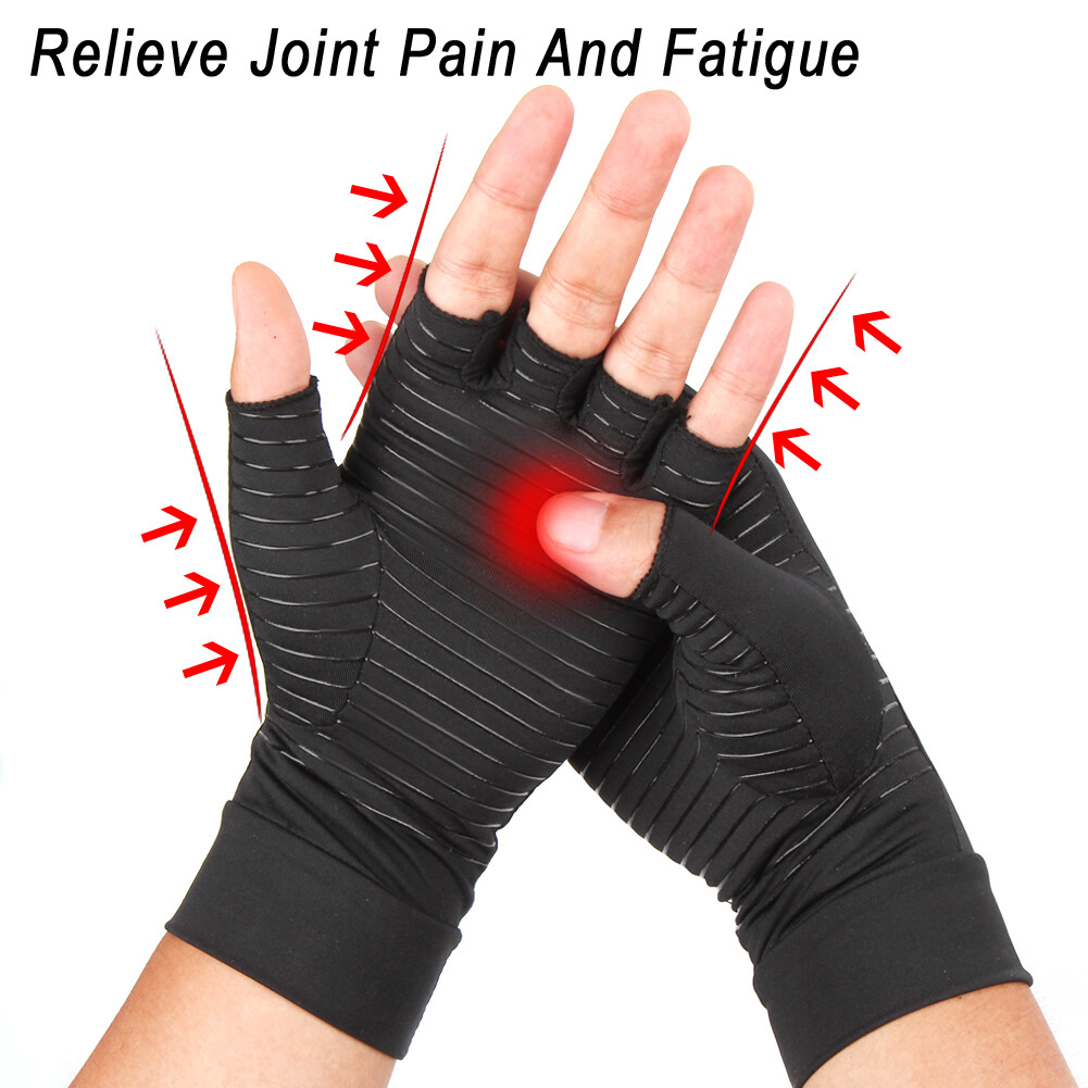 Fingerless Copper Compression Arthritis Gloves Hand Support Joint Pain Relief
