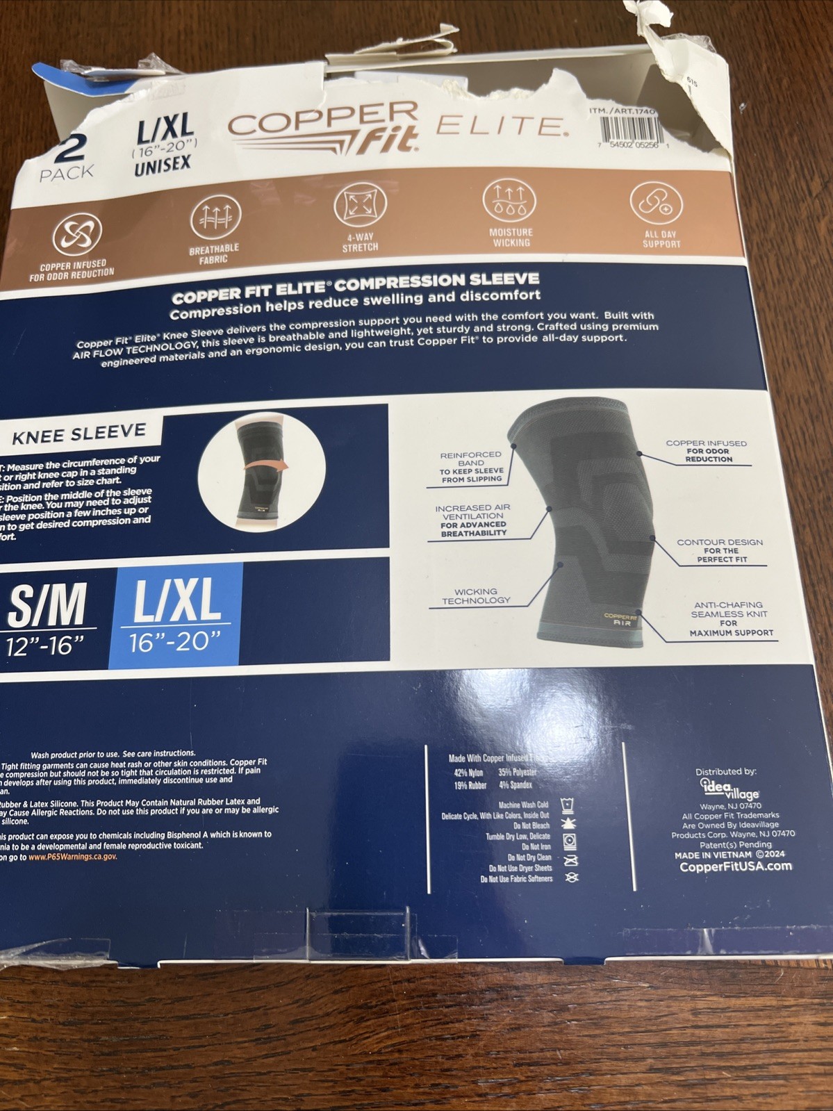 Copper Fit Elite Compression Knee Sleeve 2 Pack L/XL 16-20″ Airflow Technology