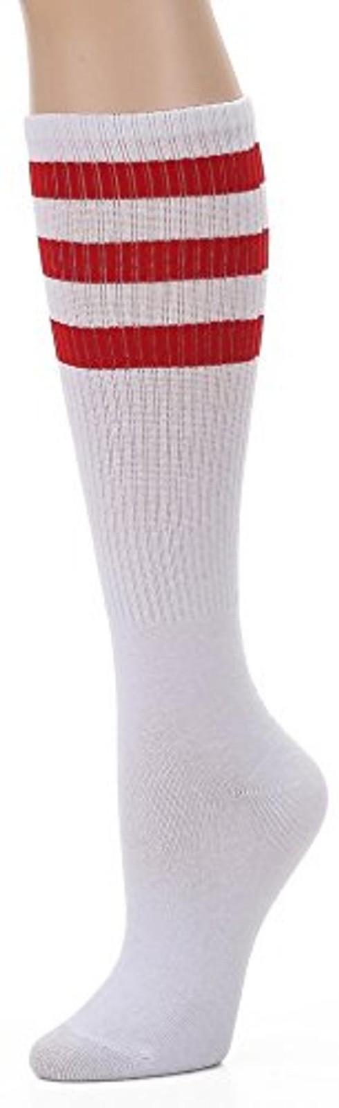 Knee High Tube Socks: Over the Calf Retro Socks | Striped One Size White/Red