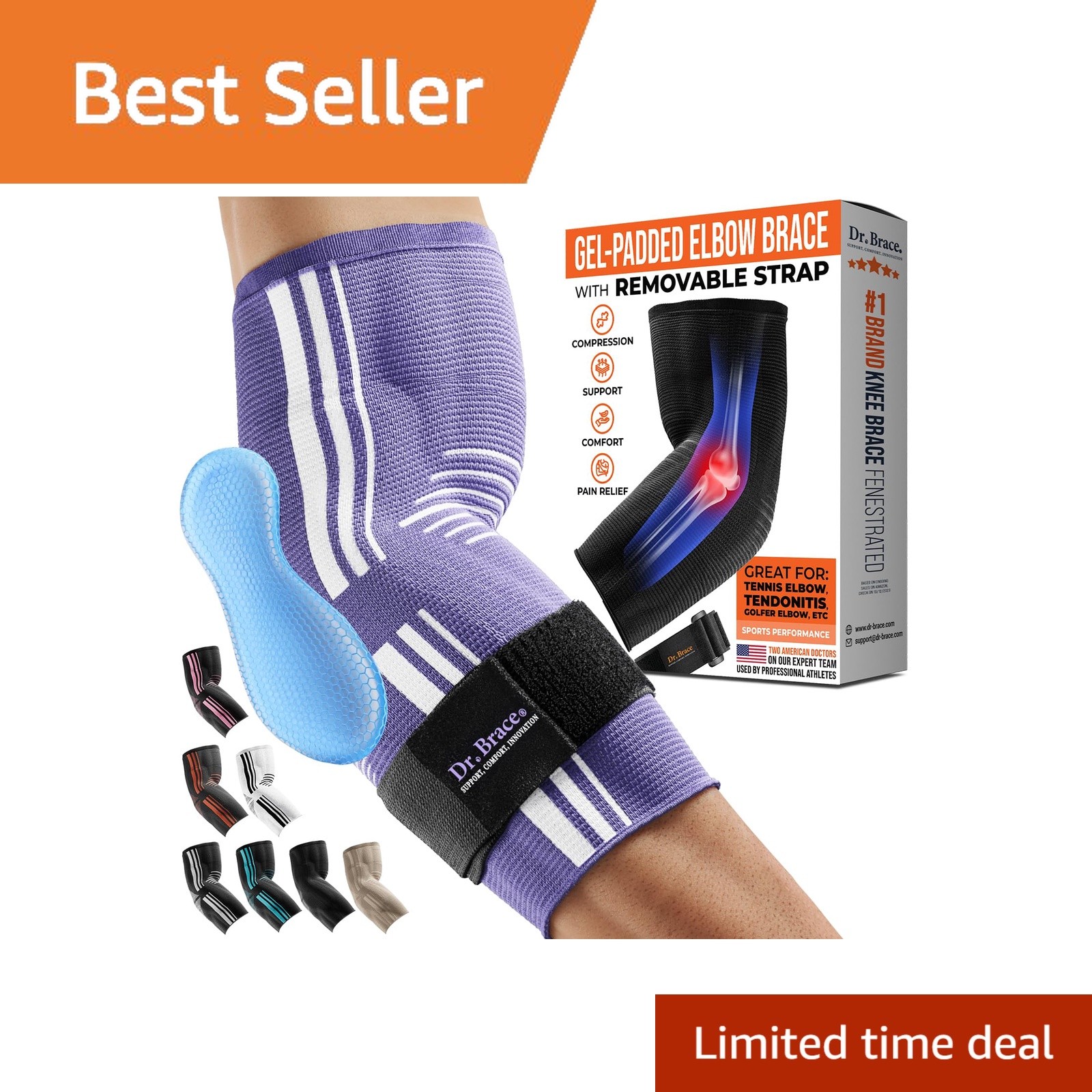 DR. BRACE Elite Elbow Brace XX-Large Purple-White