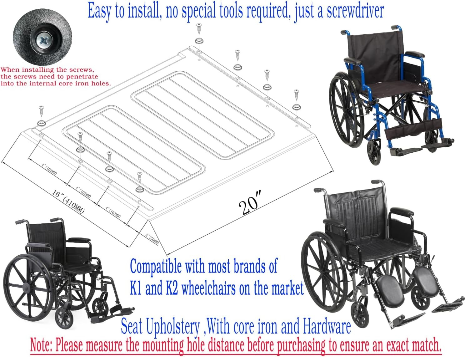 Silver Sport 2 Wheelchair seat cushion 20 inch,Wheelchair 20 inch, Black