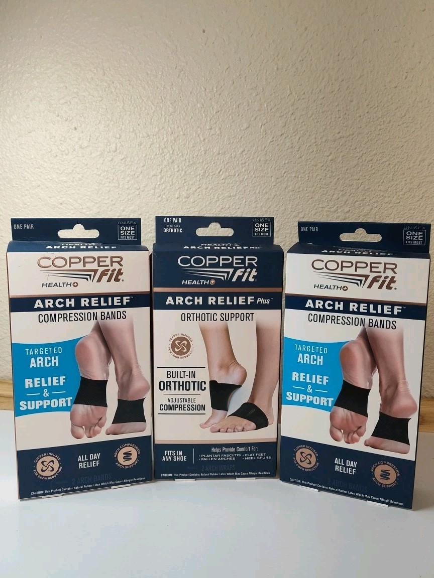 3 Pack Copper Fit Health Unisex Arch Relief Plus Built-In Orthotic Support Black
