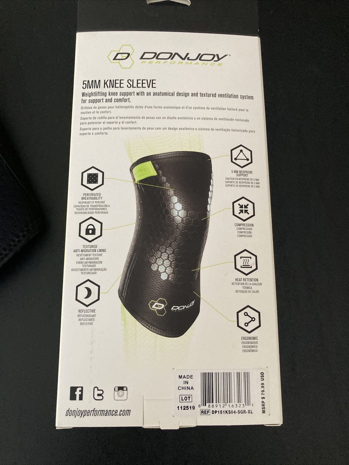 Donjoy Performance 5MM Knee Sleeves, Compression Knee Supports Adult/Uni XL, NIB