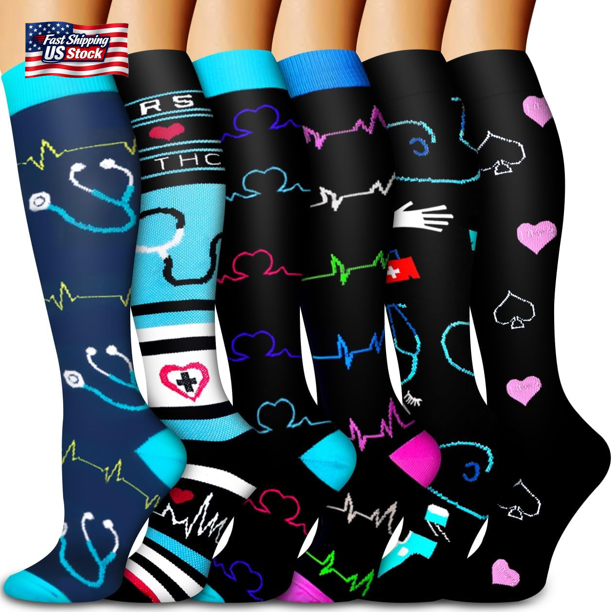 Compression Socks for Women & Men Circulation (6 Pairs) 15-20 Mmhg Is Best Suppo