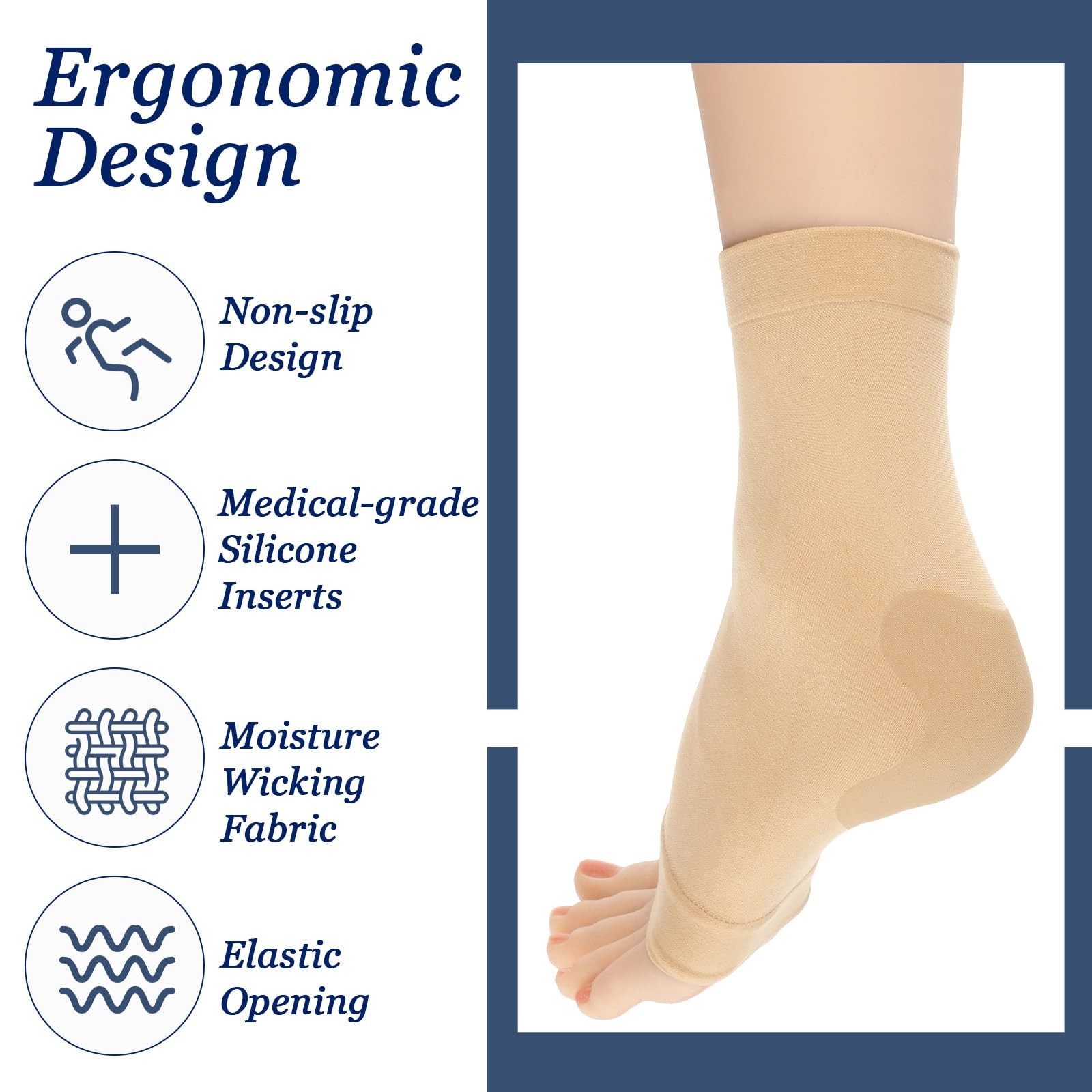 2 PCS Achilles Tendon Heel Protector Ankle Support Sock Open Toe skin color