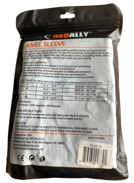 NeoAlly Sports Knee Sleeve X Large Men or Women One Pair Compression