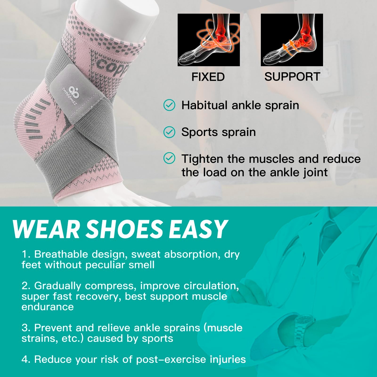 Ankle Compression Sleeve Support for Sprains, Plantar Fasciitis & Achilles Pain