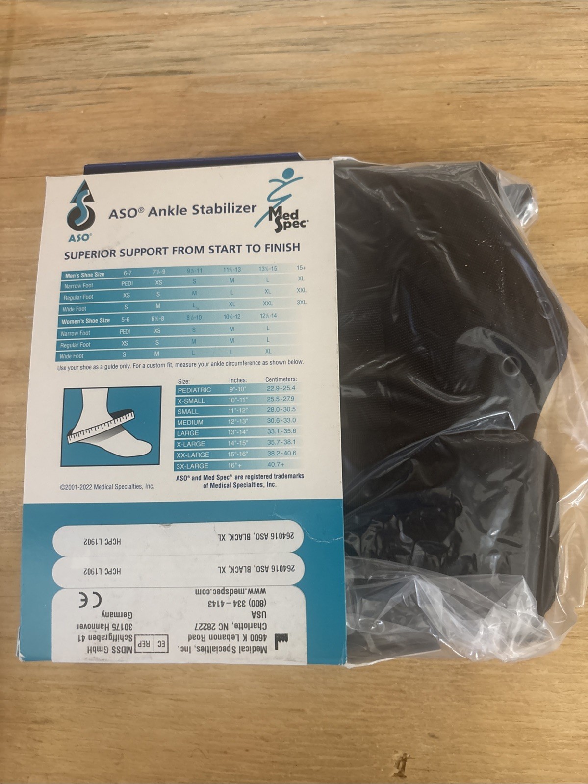 Med Spec ASO Ankle Stabilizer Brace w/Stays Black XL, Medical Device