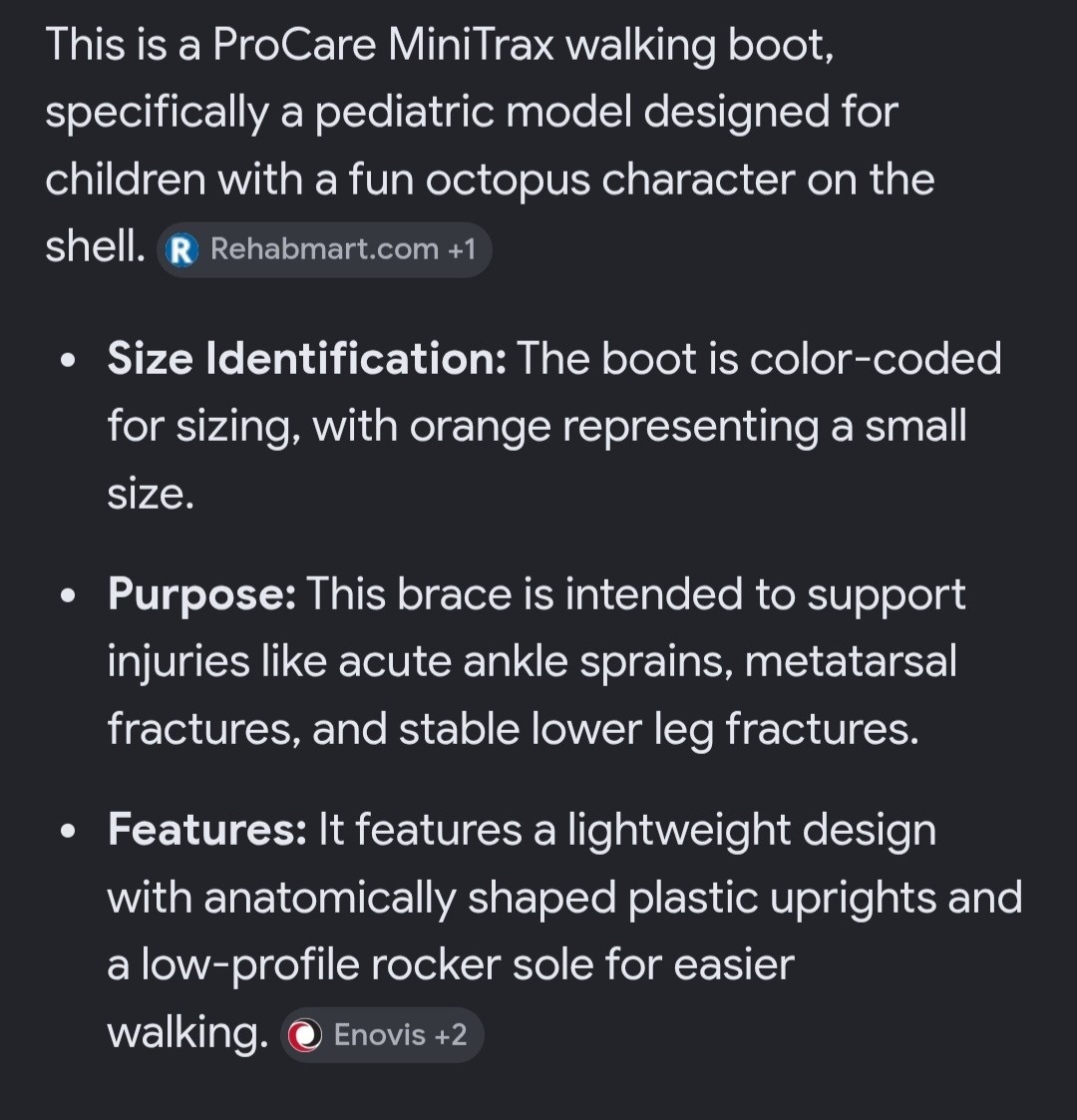 Pro Care Mini Trax Walking Boot For Kids Small w/Fun Octopus Character G.U.C.