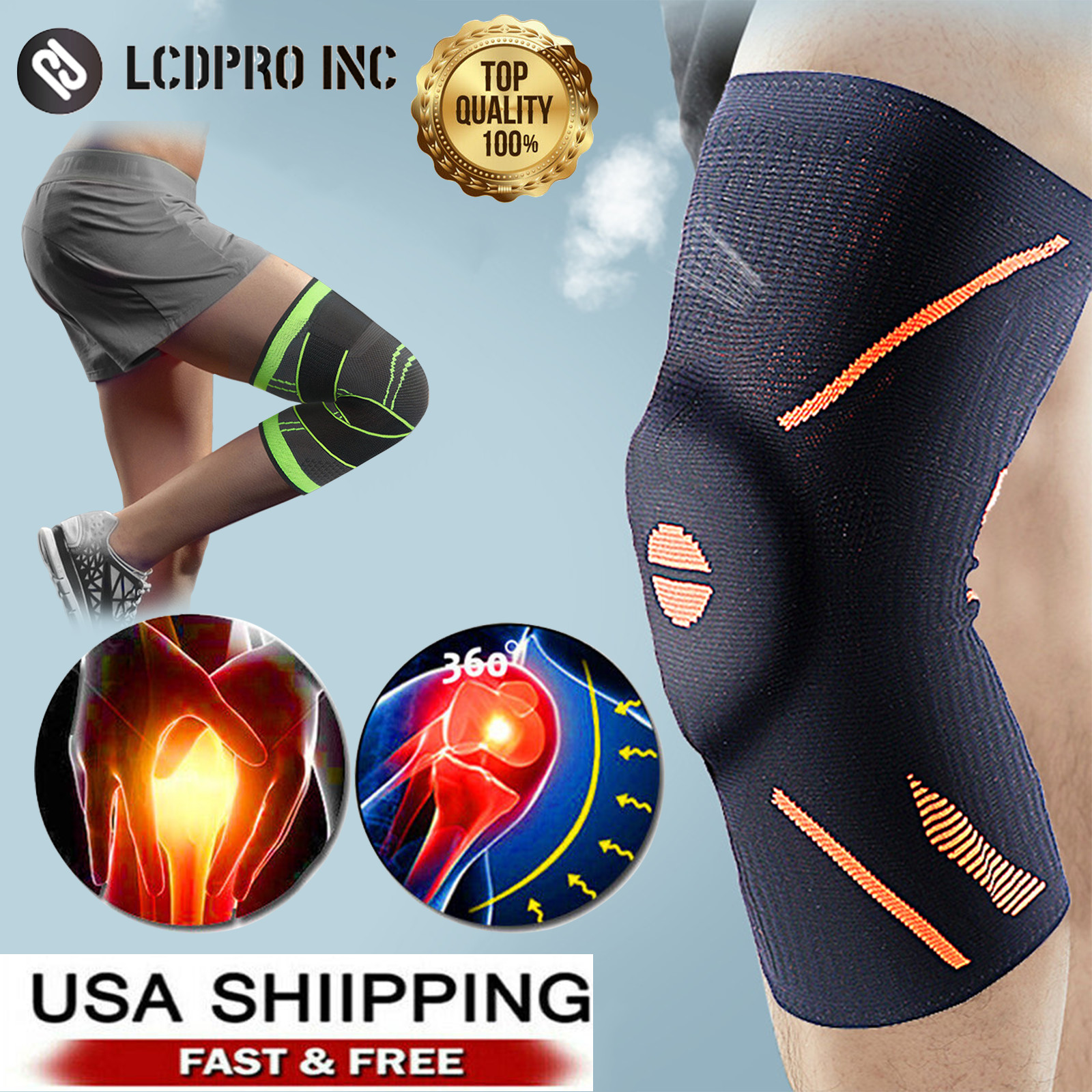 Knee Sleeve Compression Brace Support For Sport Gym Joint Pain Arthritis Relief