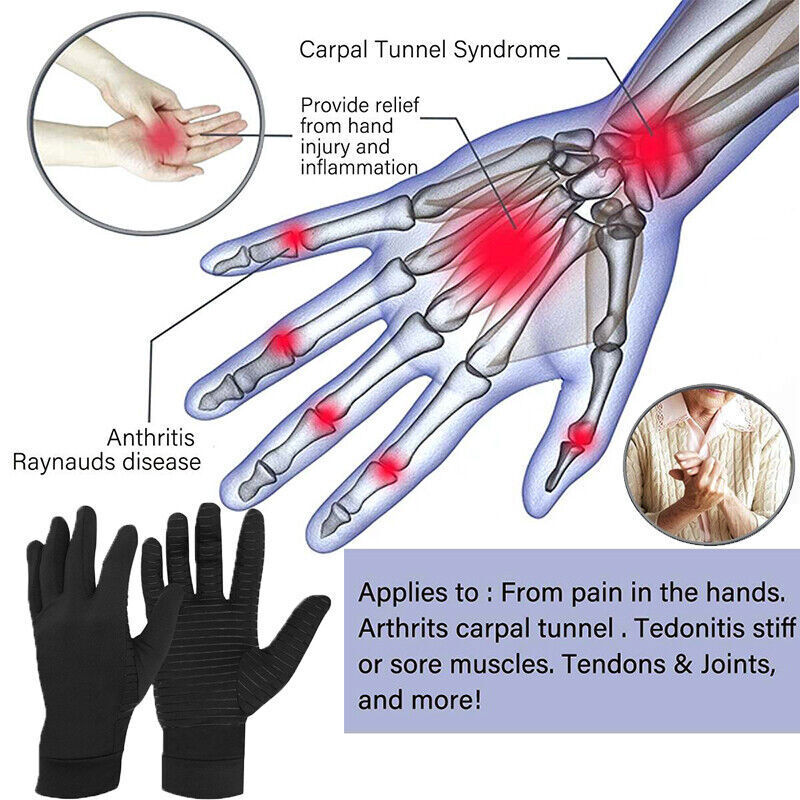 2 Pairs Copper Arthritis Compression Gloves Hand Support Joint Pain Relief Sport