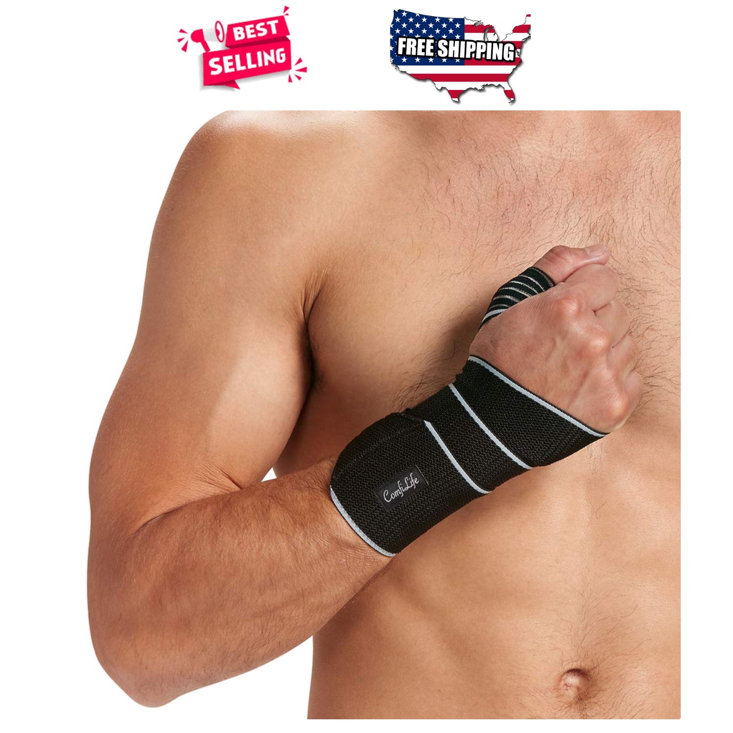 Wrist Support Brace Adjustable Wrap for Sprains Tendonitis Weightlifting Black