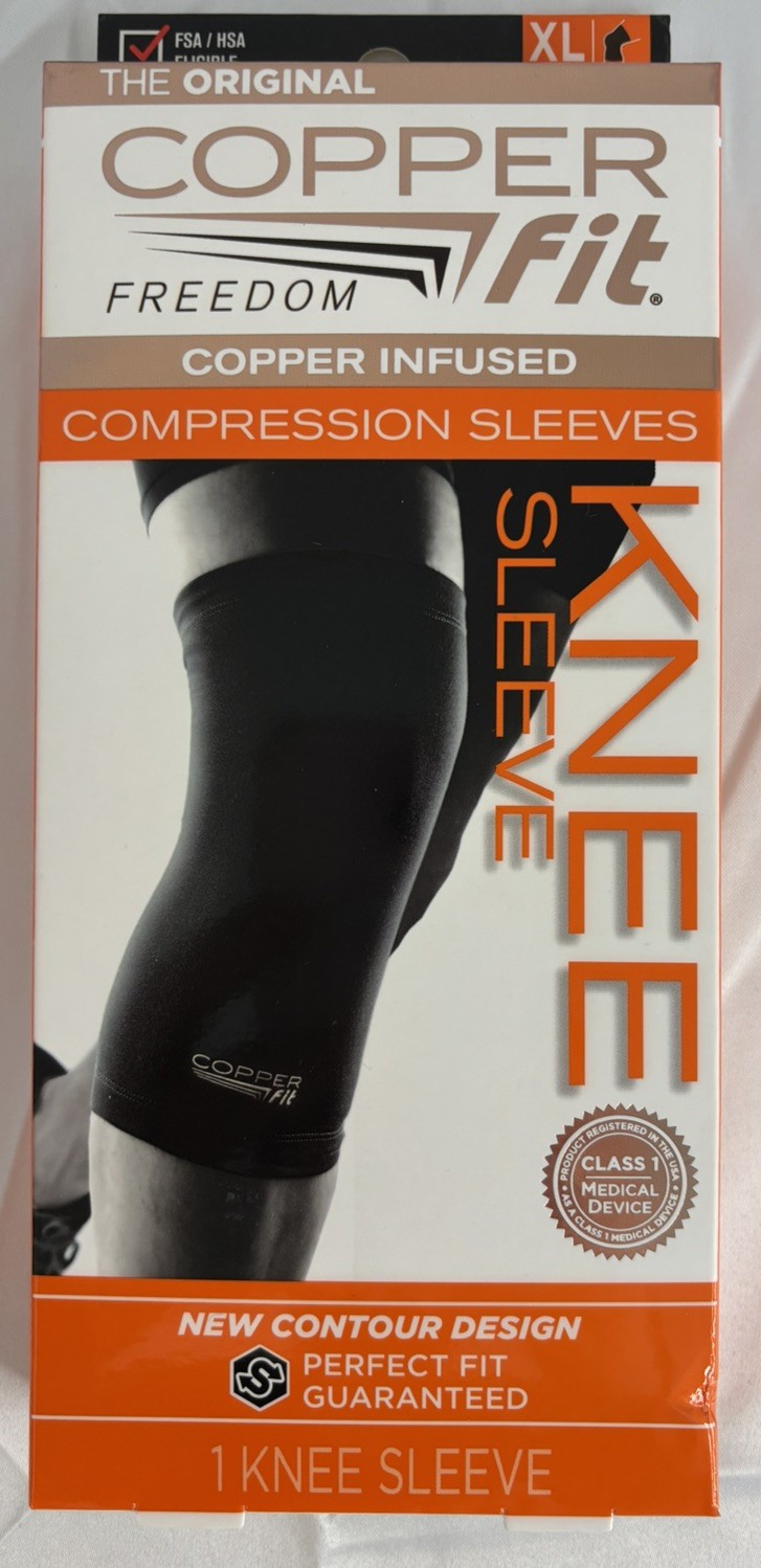 Copper Fit Freedom Copper Infused Compression Knee Sleeve – Size XL – Black 1A
