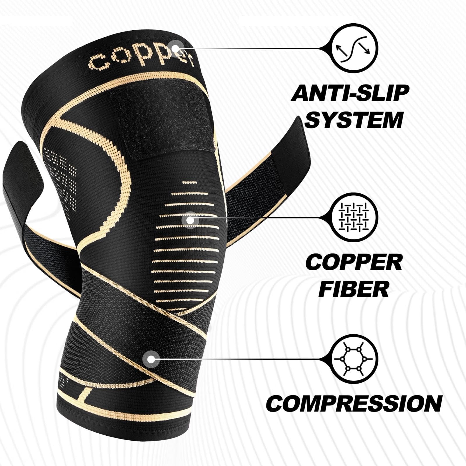 JHVW Copper Knee Brace for Women Men 2-Pack, Compression Medium,