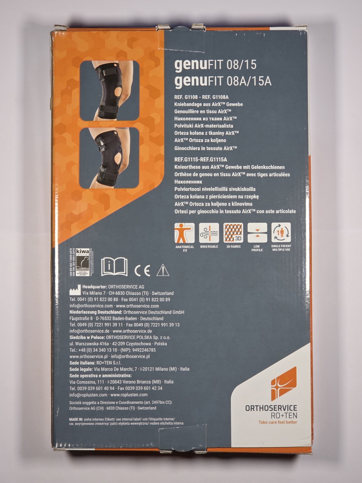 ROTEN Genufit 08 AirX Fabric Tubular Knee Pad with Spiral Slats Size M