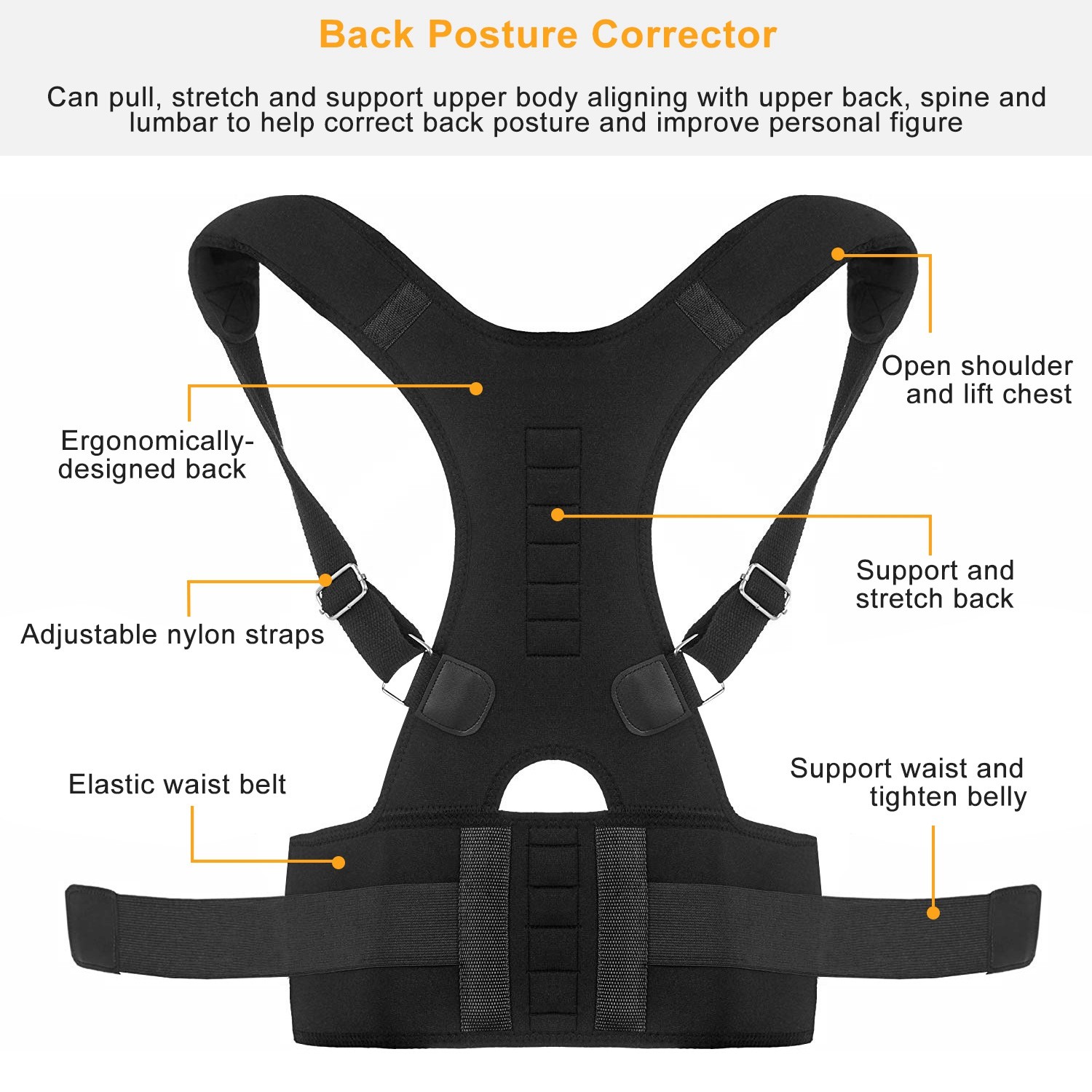 Unisex Posture Corrector Support Magnetic Lumbar Back Posture Support Belt Adjus