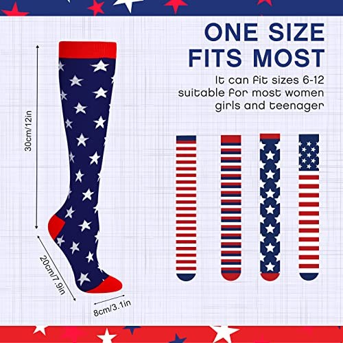 4 Pairs Women Men American Flag Knee Socks Christmas One Size Classic Colors