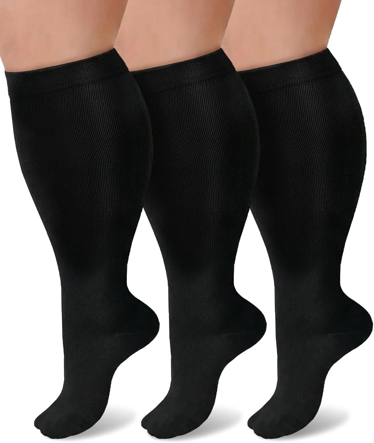 3 Pairs Wide Calf Compression Socks 15-20 mmHg