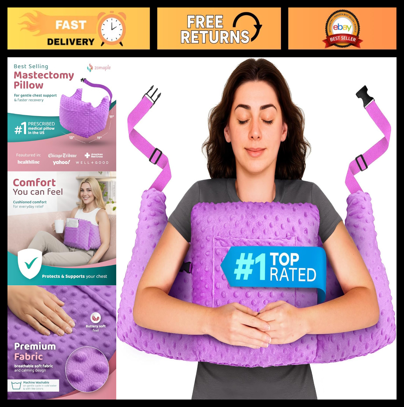 Post Mastectomy Pillow for Surgery Recovery – Washable Comfort & Support, Breast