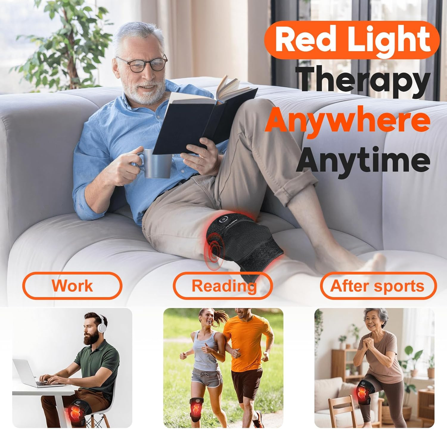 Red Light Therapy for Knee, Heated Knee Brace for Pain Relief, Cordless Infrared
