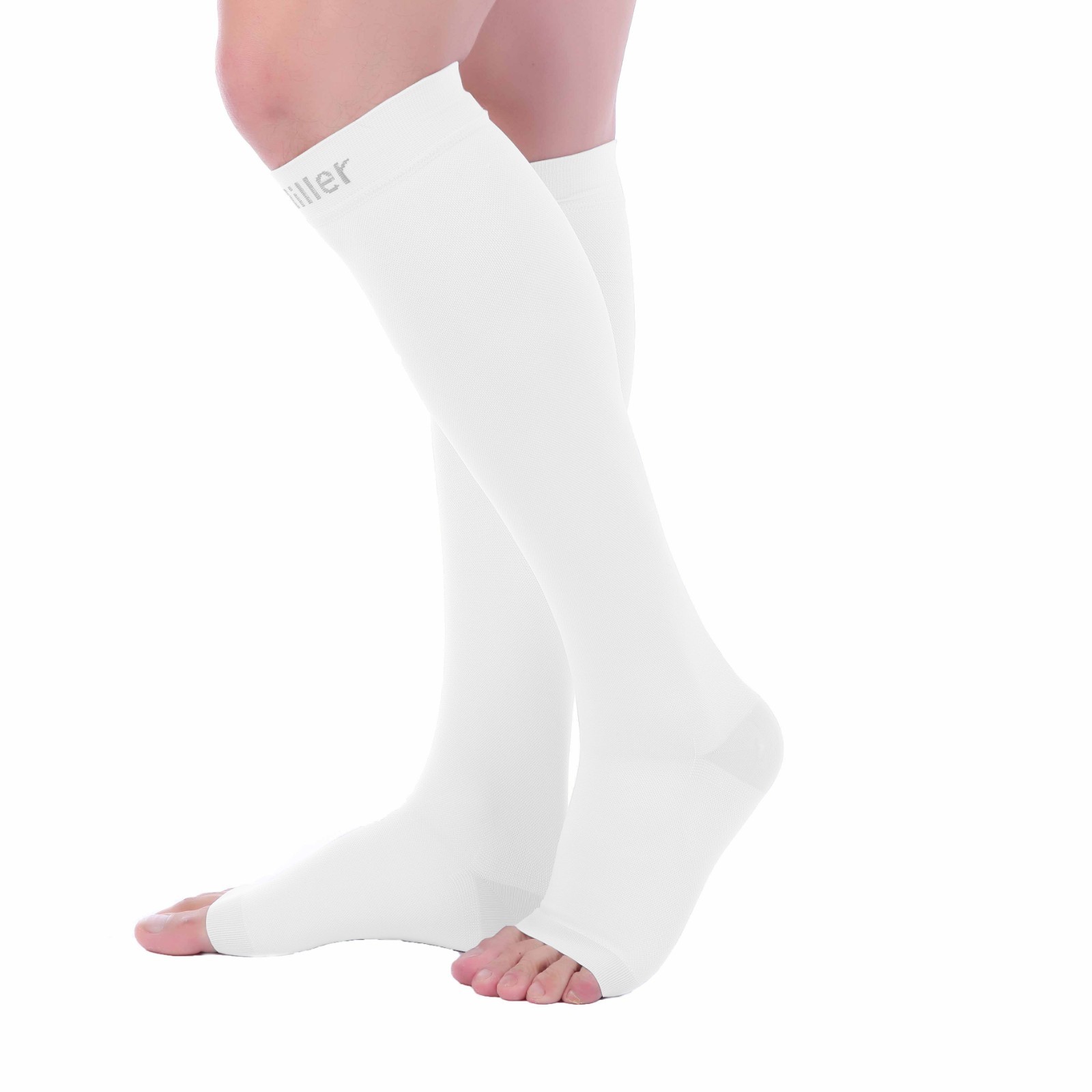 Doc Miller Open Toe Compression Socks 20-30 mmHg Recovery Varicose Veins WHITE