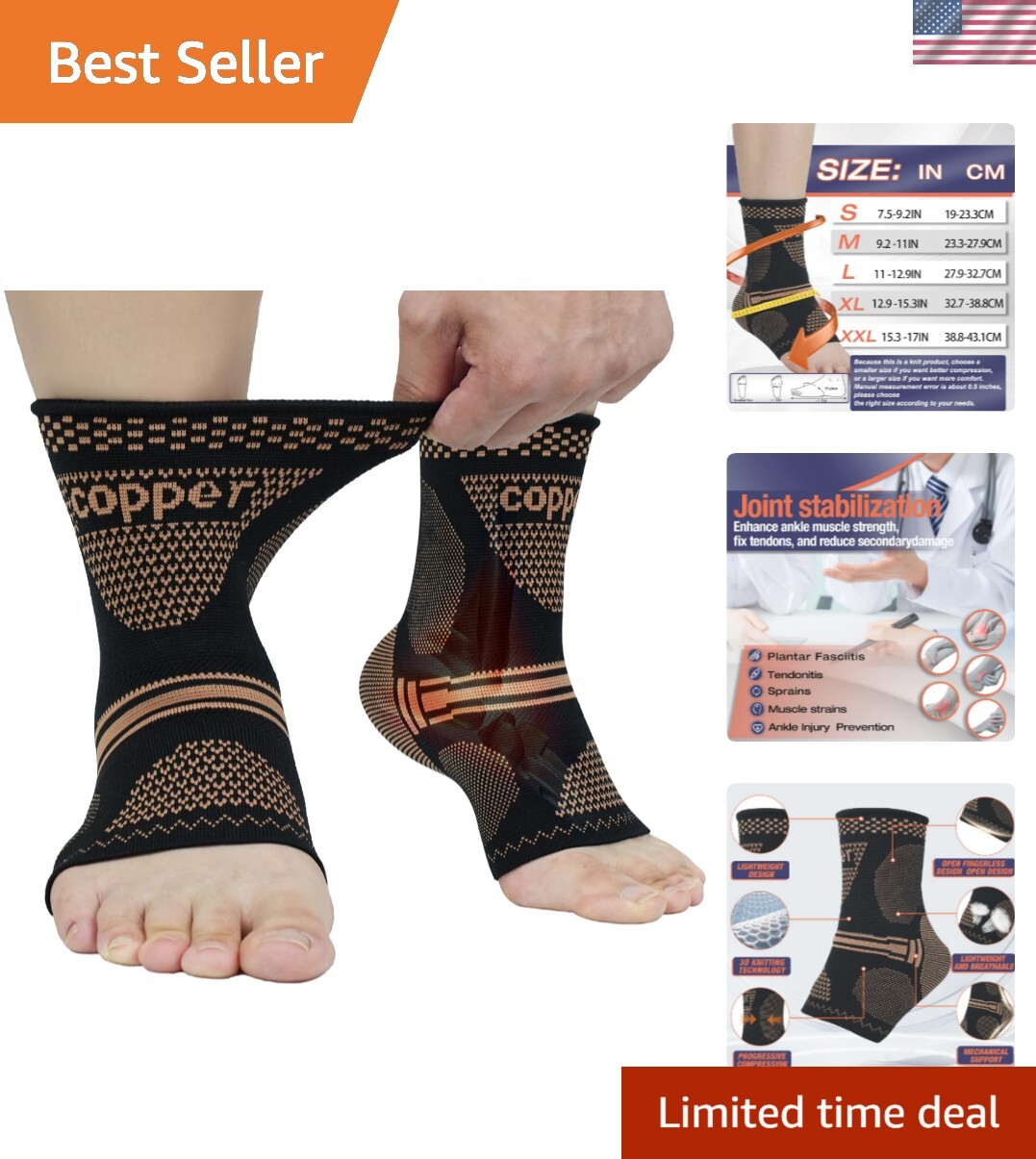 Lightweight Copper Ankle Support Sleeve – Ideal for Foot Pain & Sports Recovery