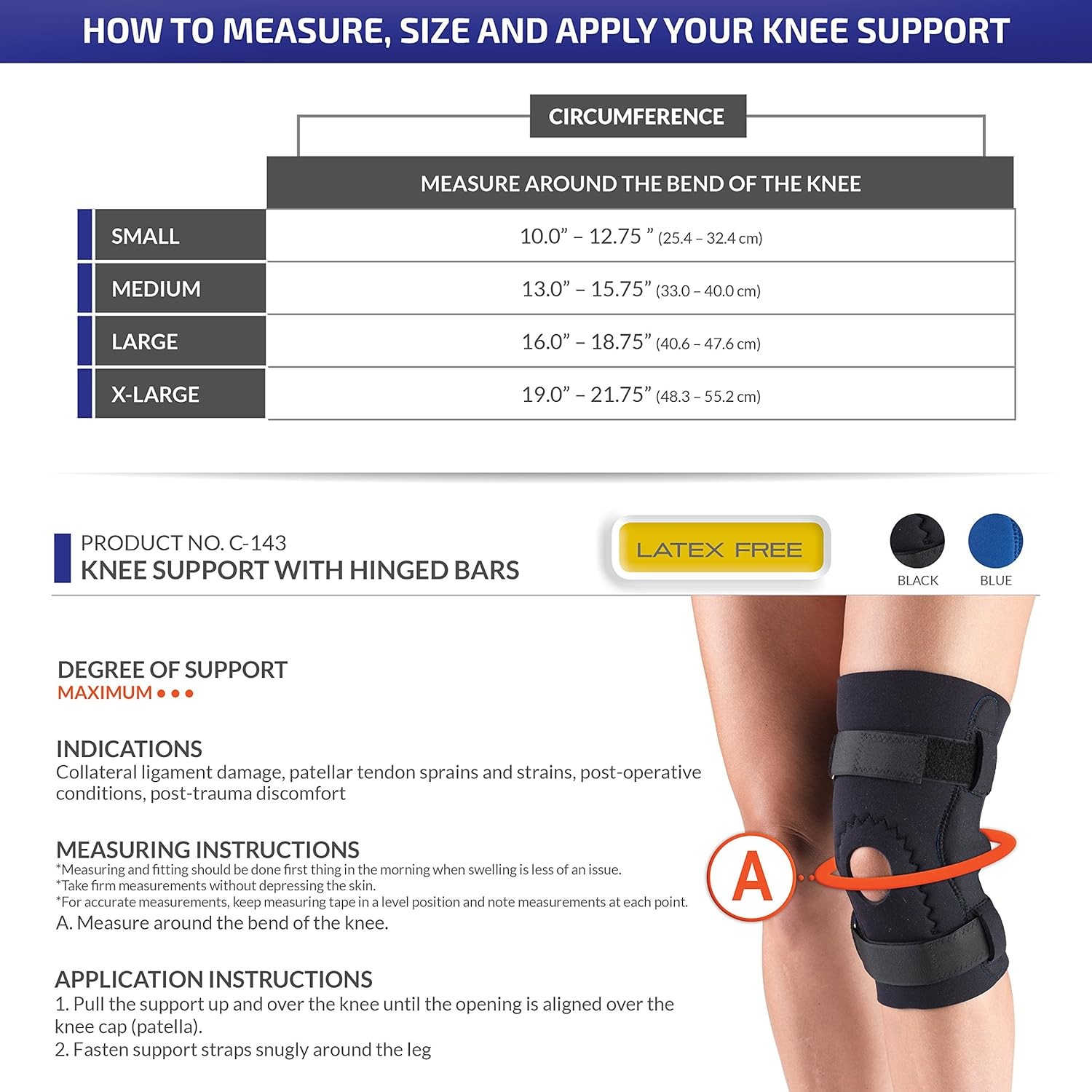 Champion/OTC Knee Brace, Neoprene Sleeve, Hor-Shu Pad, Hinged Bars (Small 10-12.