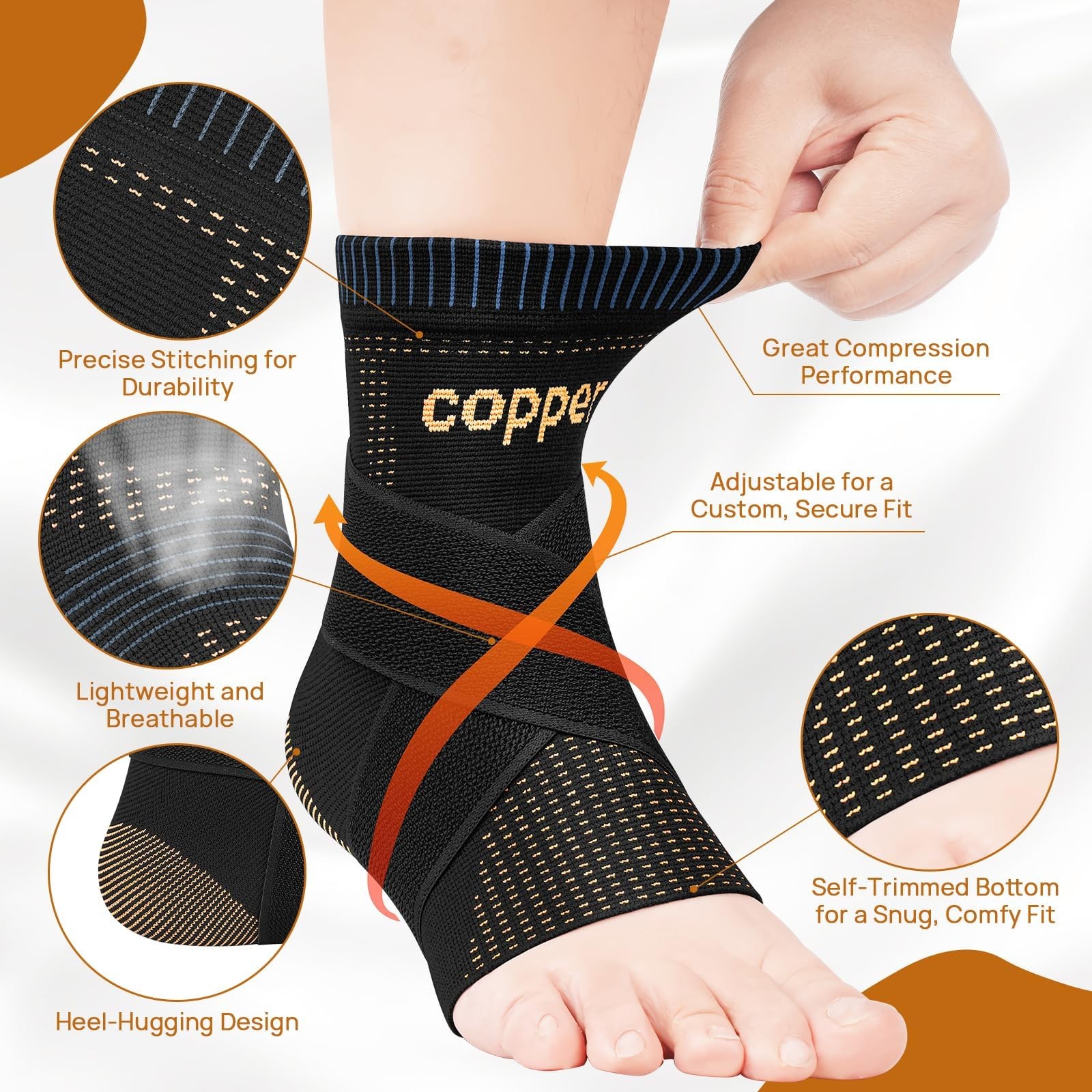 Ultra-Breathable Copper Ankle Braces for Men and – Adjustable Compression Ank…