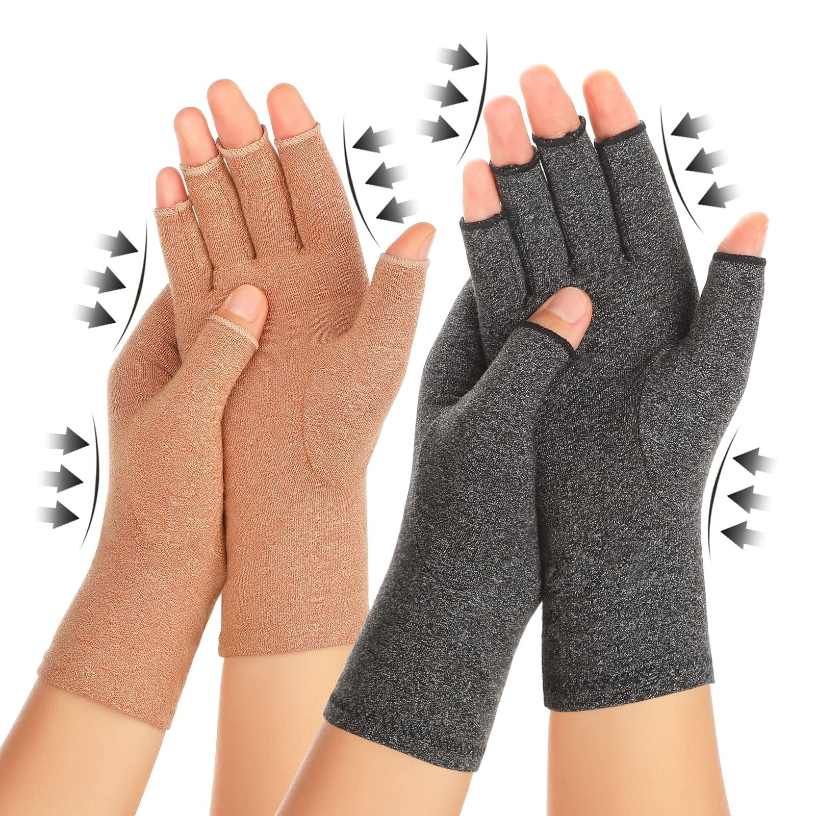 Zexhoor 2 Pairs Arthritis Compression Gloves for Women Medium, Brown1+grey1