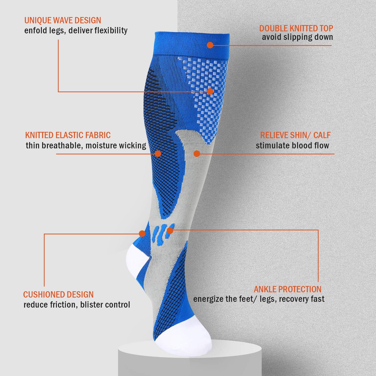 20-30 mmHg Compression Socks – Knee High Support for Running & Sports & Cycling