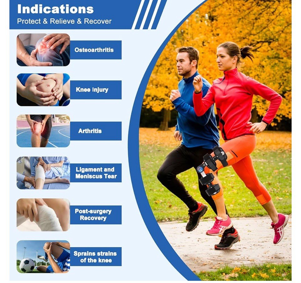 Hinged ROM Knee Brace, Post Op Knee Brace for Recovery Stabilization, ACL, MCL