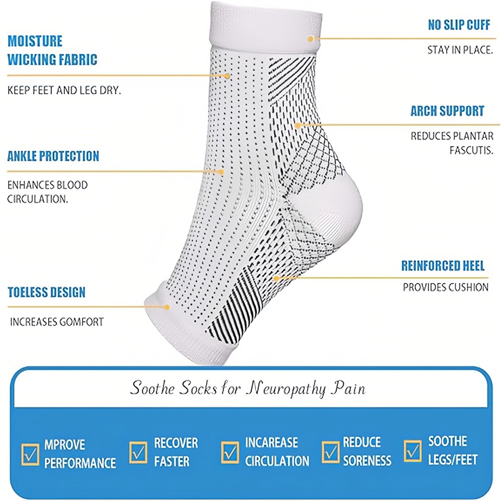 3 Pairs Neuropathy Socks, Foot Compression Sleeve For Pain, Anti Fatigue Support