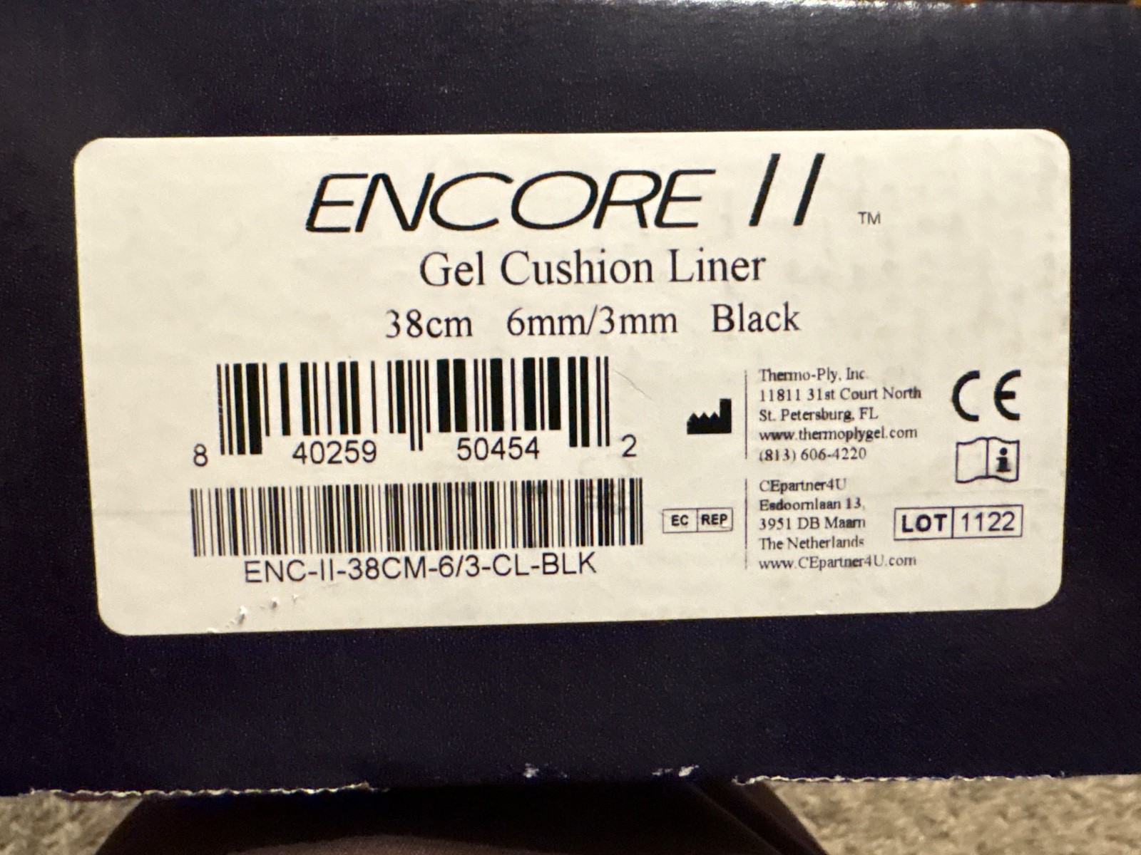 New Encore II Gel Cushion Liner size 38cm, taper 6mm to 3mm, black
