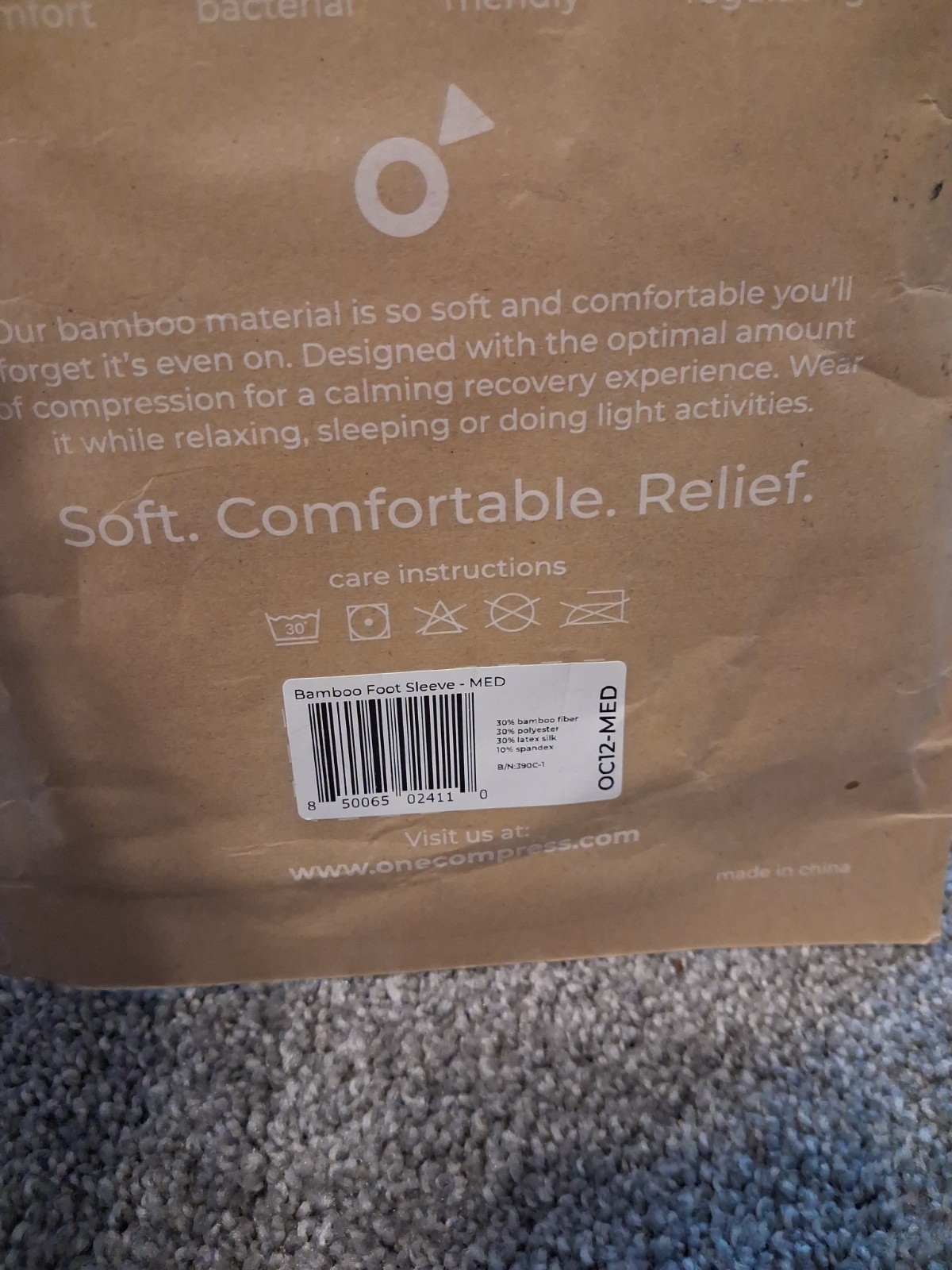 Onecompress Bamboo foot sleeve Grey Size M