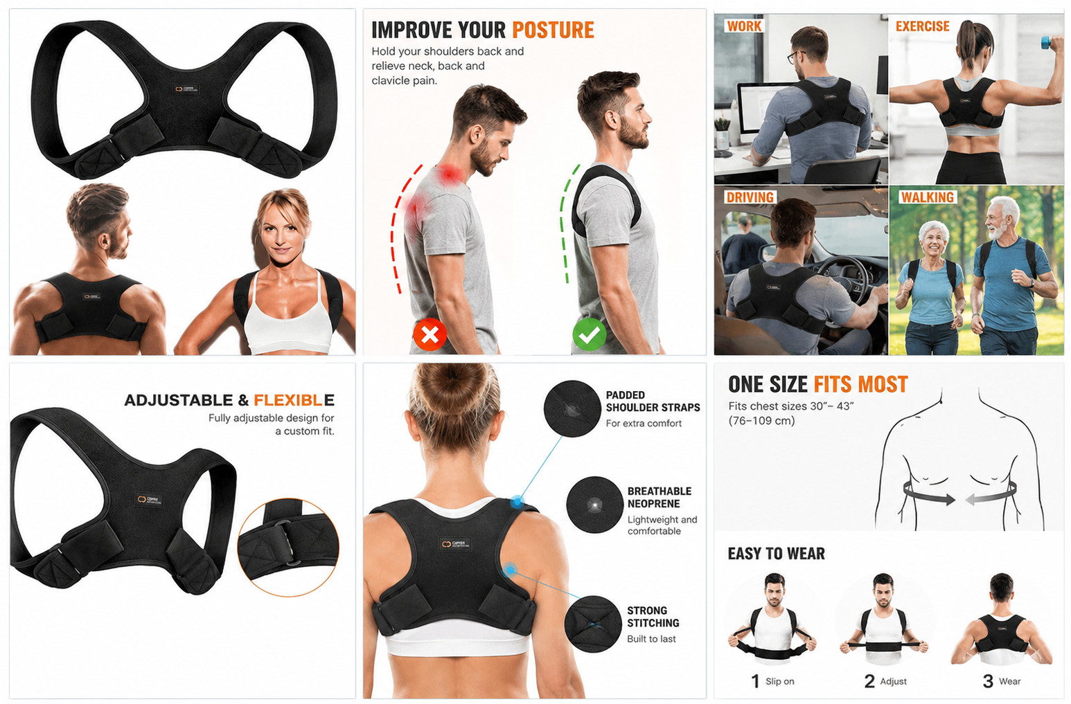Adjustable Posture Corrector Back Support Brace Shoulder Lumbar Belt Pain Relief