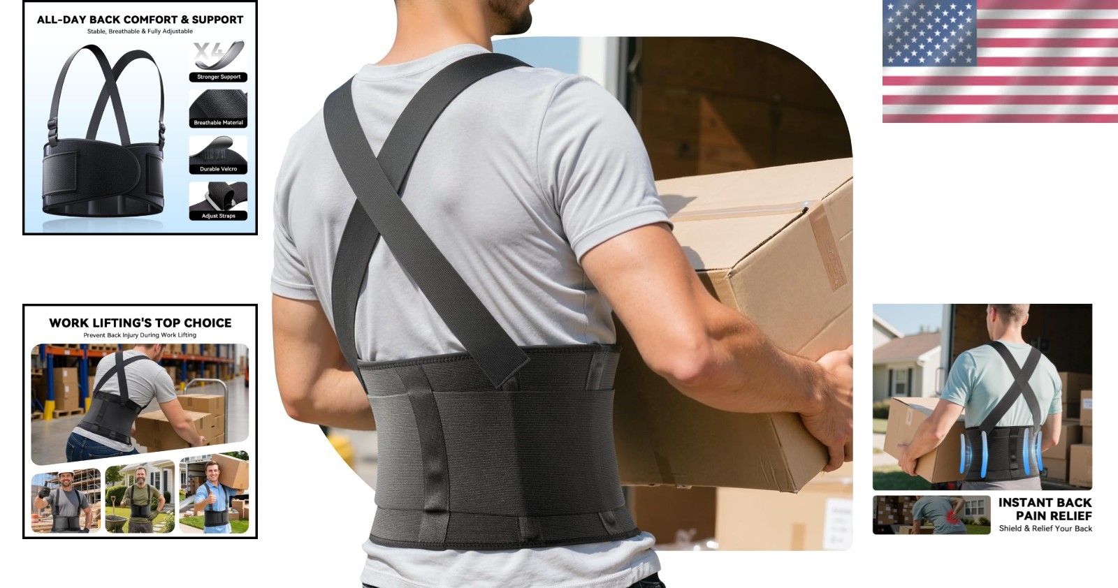 Work Back Brace for Men & Women – Pain Relief & Support for Heavy Lifting, Large