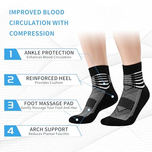 Compression Ankle Support Socks Wicking Large Black+white+dark Grey–3 Pairs