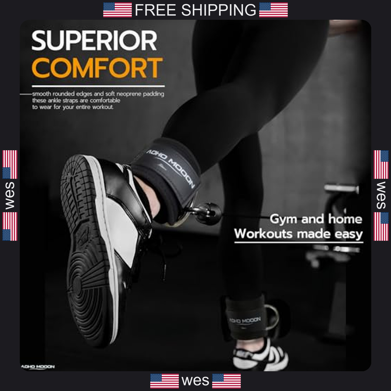 AOHO MOOON ankle strap set for cable machine gym workout leg cuffs pulleys