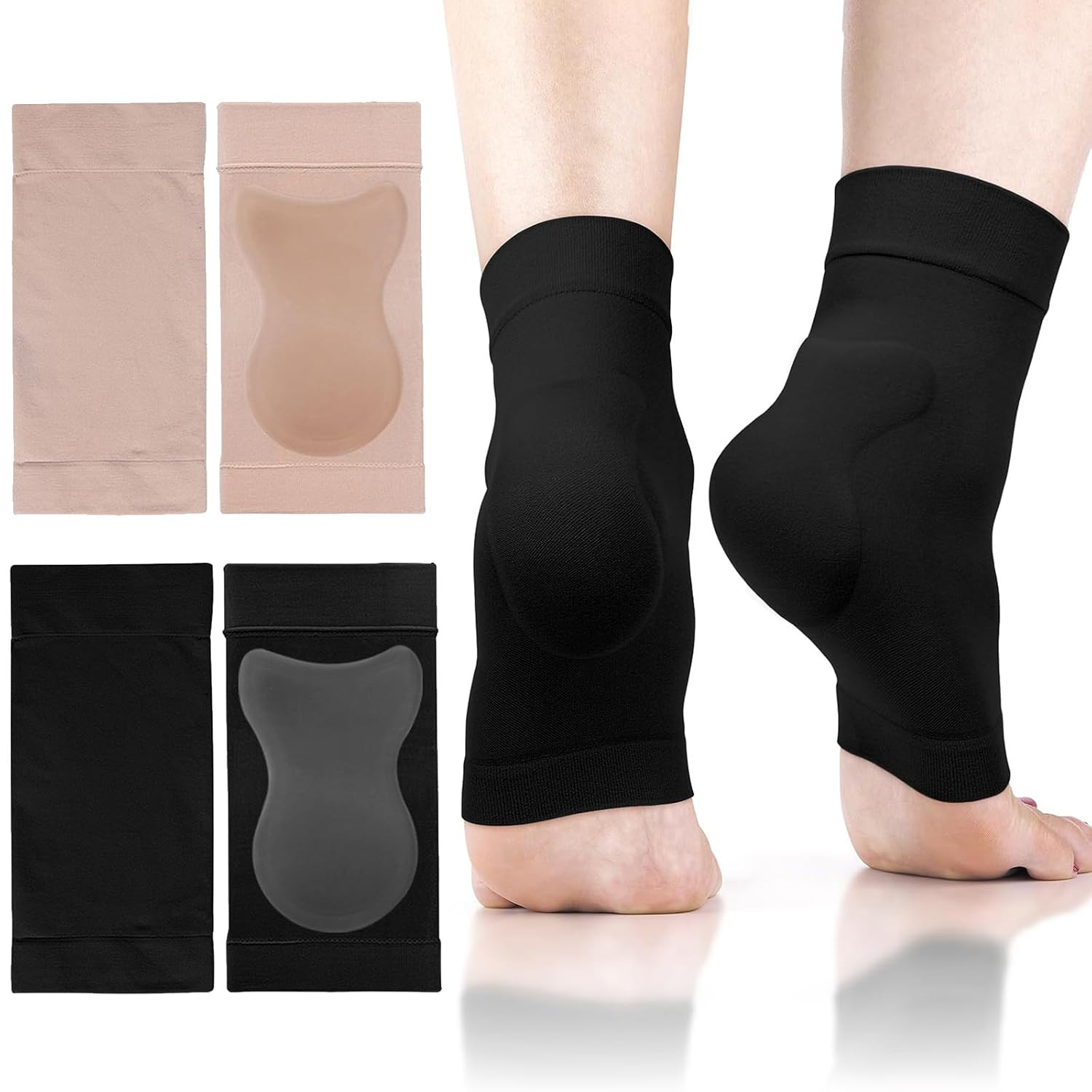 2 Pairs Achilles Heel Sleeves, Compression Support with Gel Heel Protector