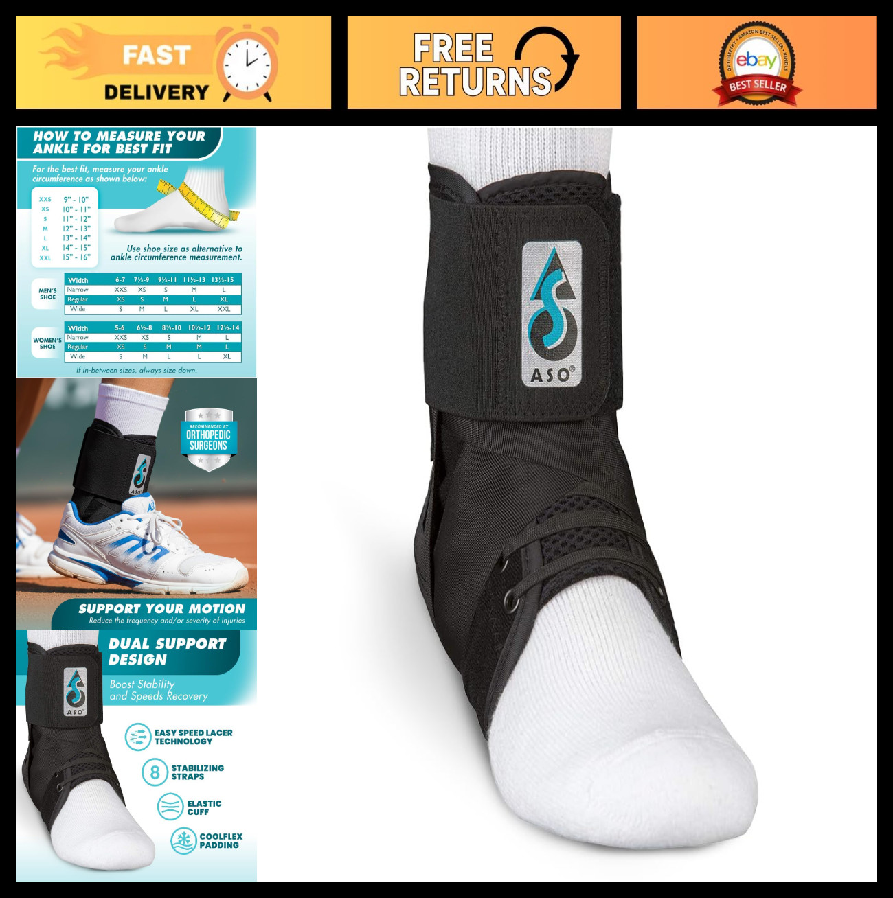 Ankle Brace for Sprains & Tendonitis – Adjustable Support for Sports Injury Reco