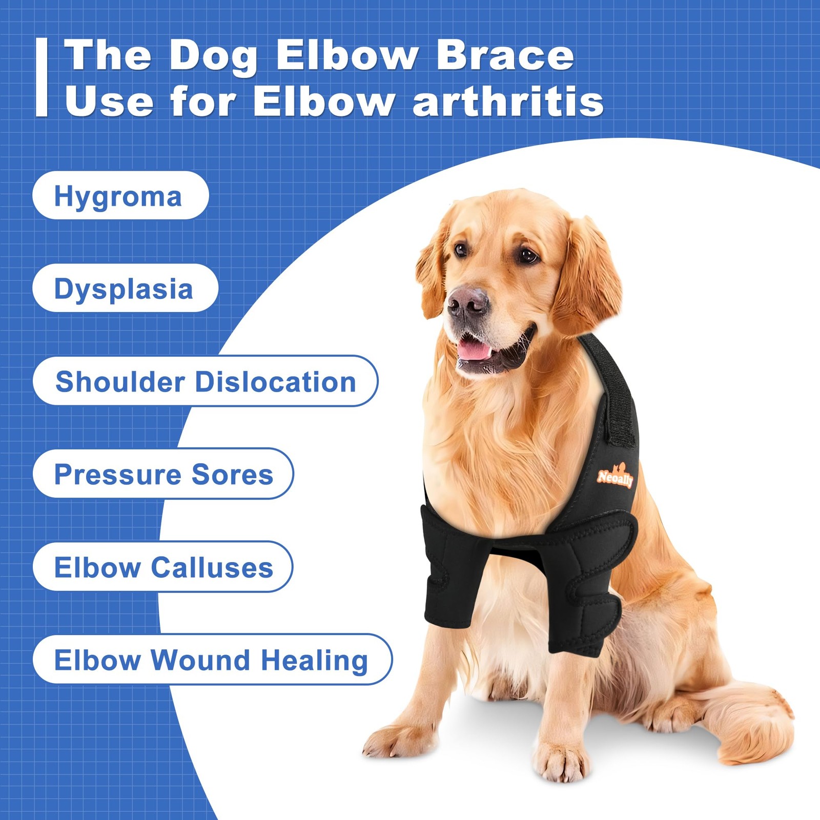 NeoAlly Dog Elbow Brace Protector Pads Medium Black Neoprene Joint Support