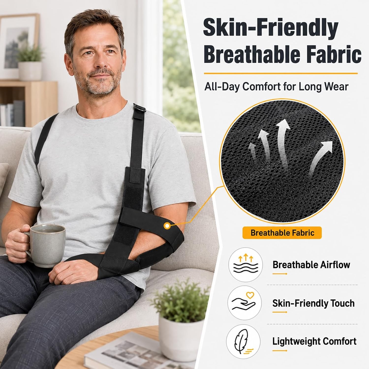 51623 Arm Sling, Adjustable shoulder Strap with 4-Lab Lock, Breathable fabric