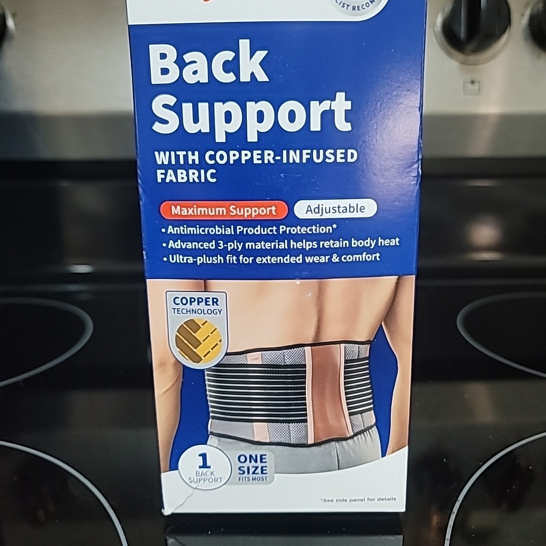 Walgreens ~Copper Infused Back Support ~Adjustable ~ One Size ~ New in Box