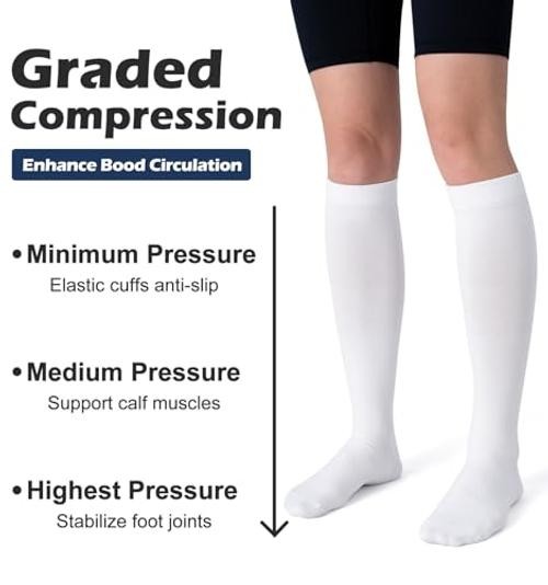 (3 pairs) Compression Socks 20-30 mmHg Long Knee High Small-Medium 3p6 3 White