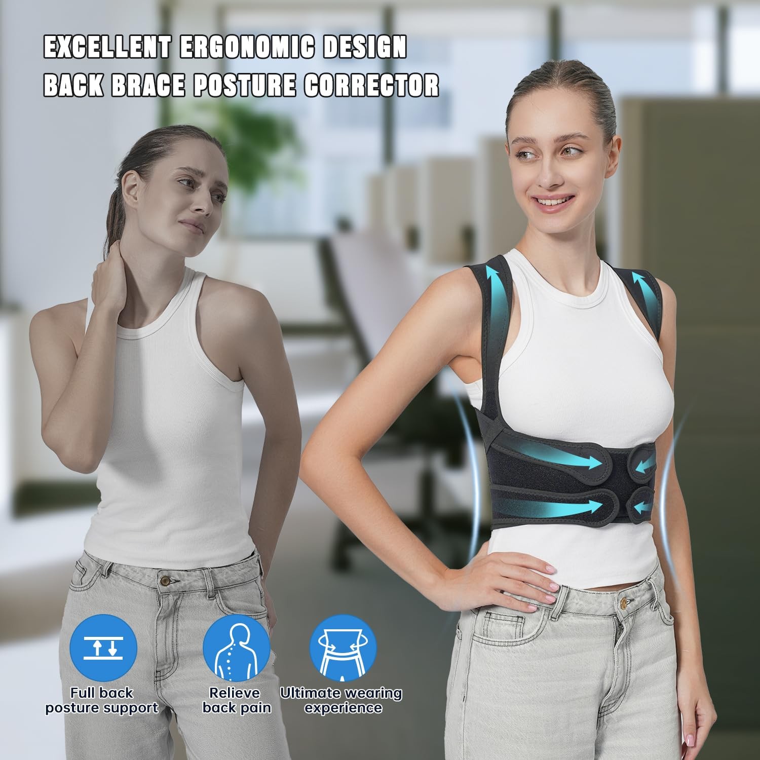 WEARABSTRUSE Back Brace Posture Corrector Medium (Waist: 33～45 Inch), Black