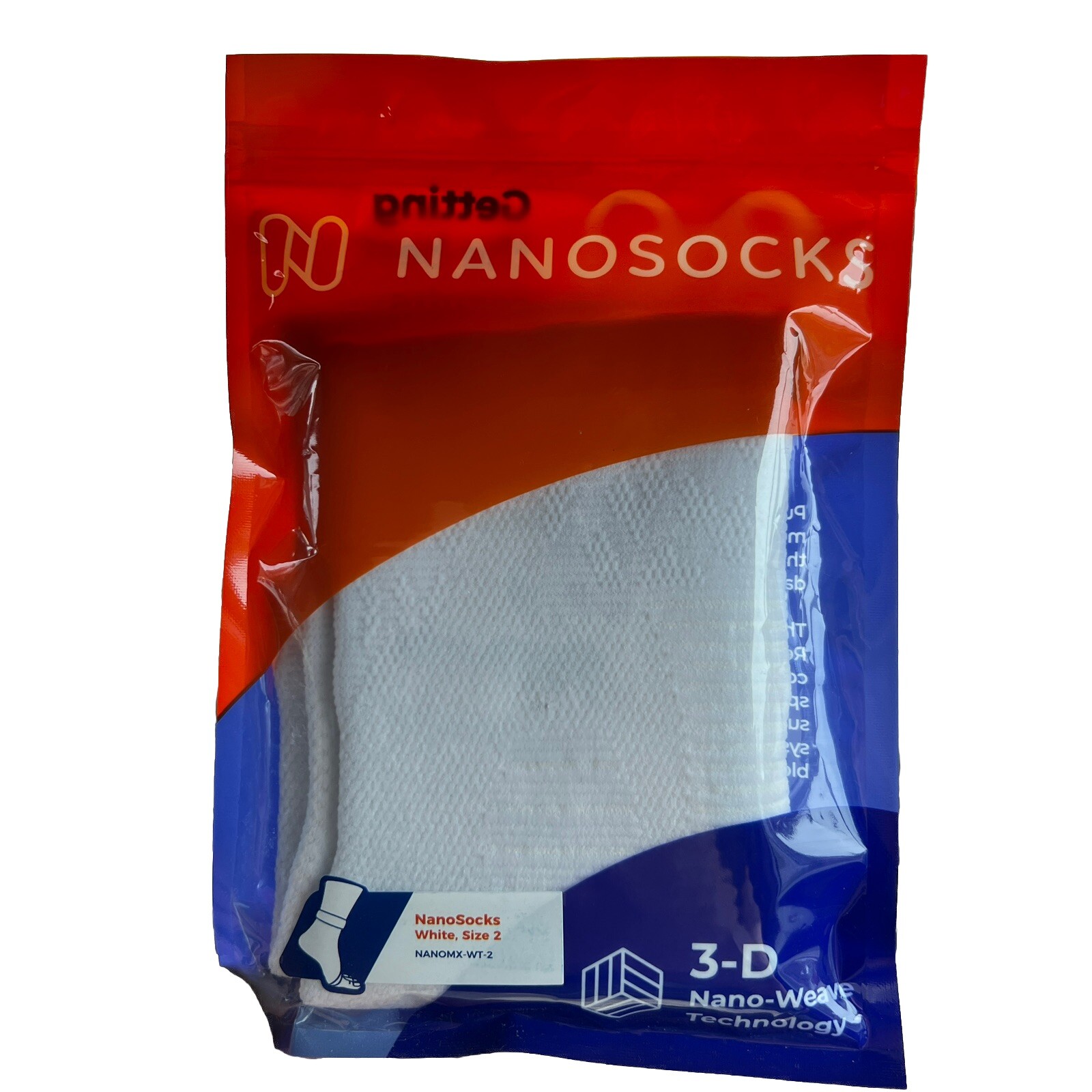 NEW! Nanosocks 3D Nano-Weave Technology Nanomx-WT-2 White Size 2 / Medium